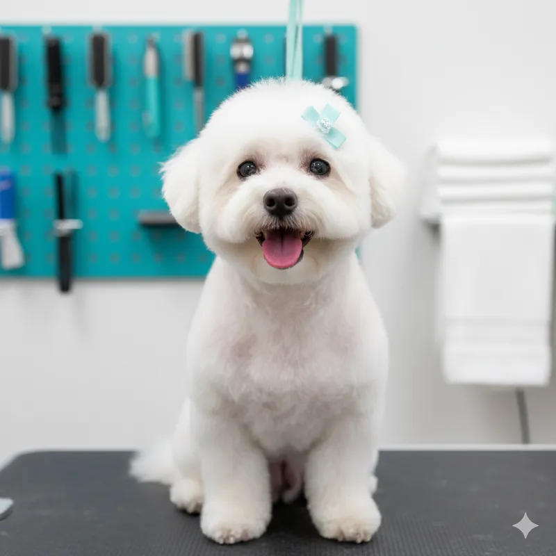 Cão feliz após tosquia